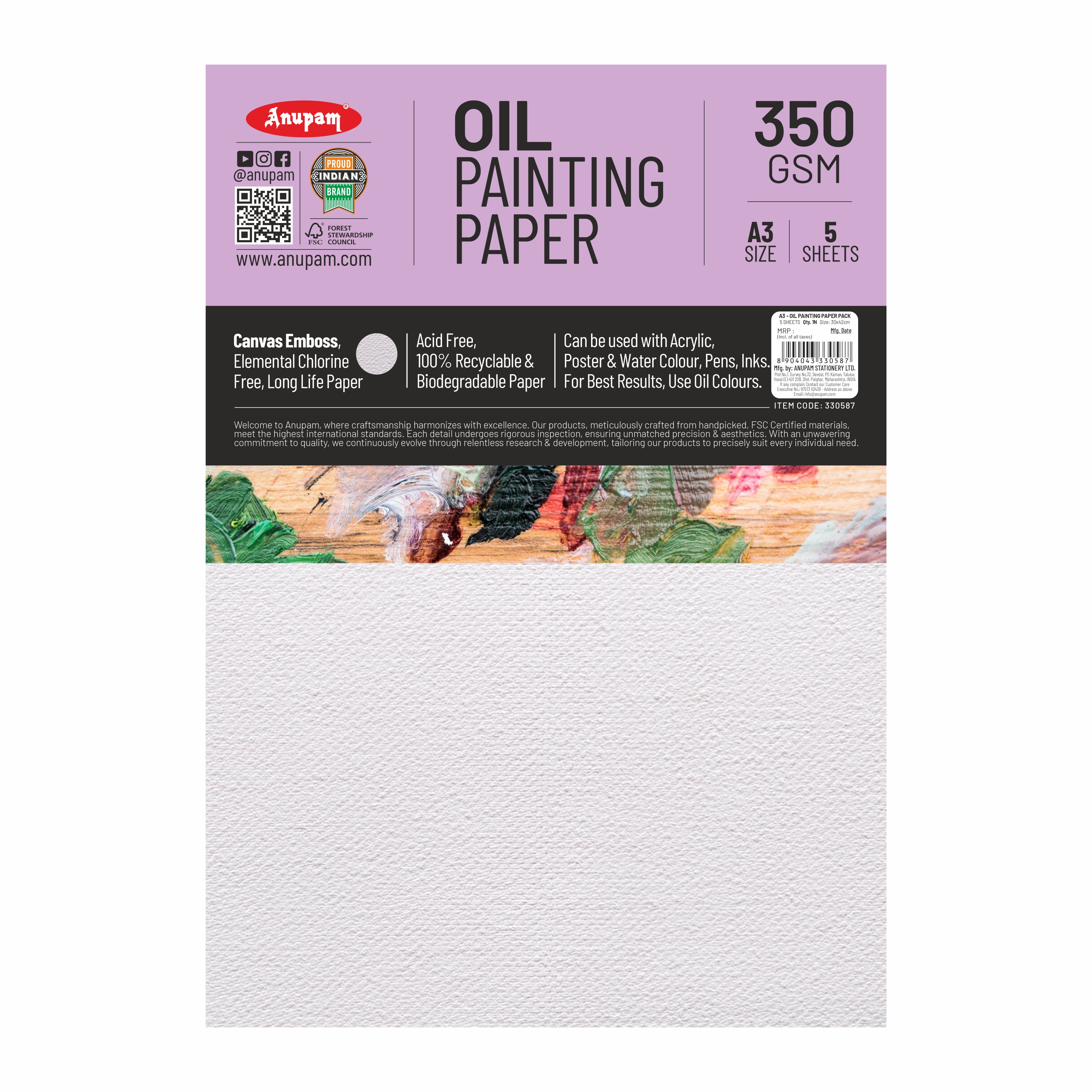 Anupam Oil Painting Paper-Canvas Textured Embossed Oil Paper-Acid Free-350 GSM